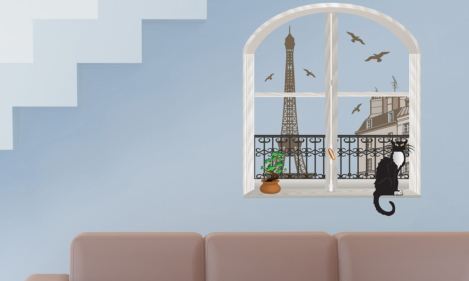 Wandaufkleber Katze am fenster - WS034 - life-decor.de