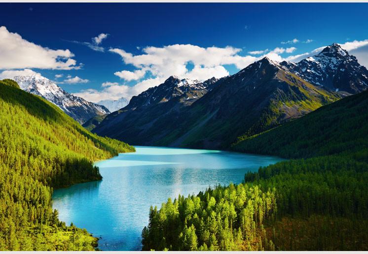 PVC Fototapete Mountain Lake – ECO Wandbild Selbstklebende Tapete – 3D Vinyl Wandsticker XXL  SW124 - life-decor.de