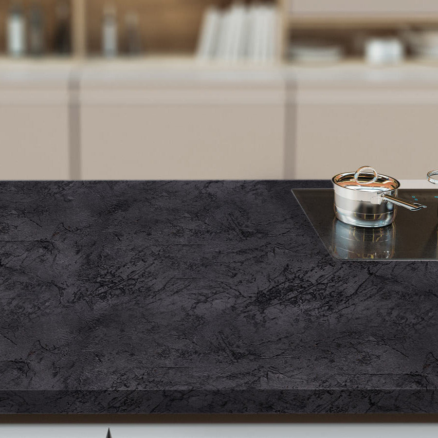 Life Decor Möbelfolie, selbstklebend - Wasserdichte Klebefolie für Möbel, Schrank, Tisch, Tür - UV-beständig & robust- Schiefer schwarz PAT031