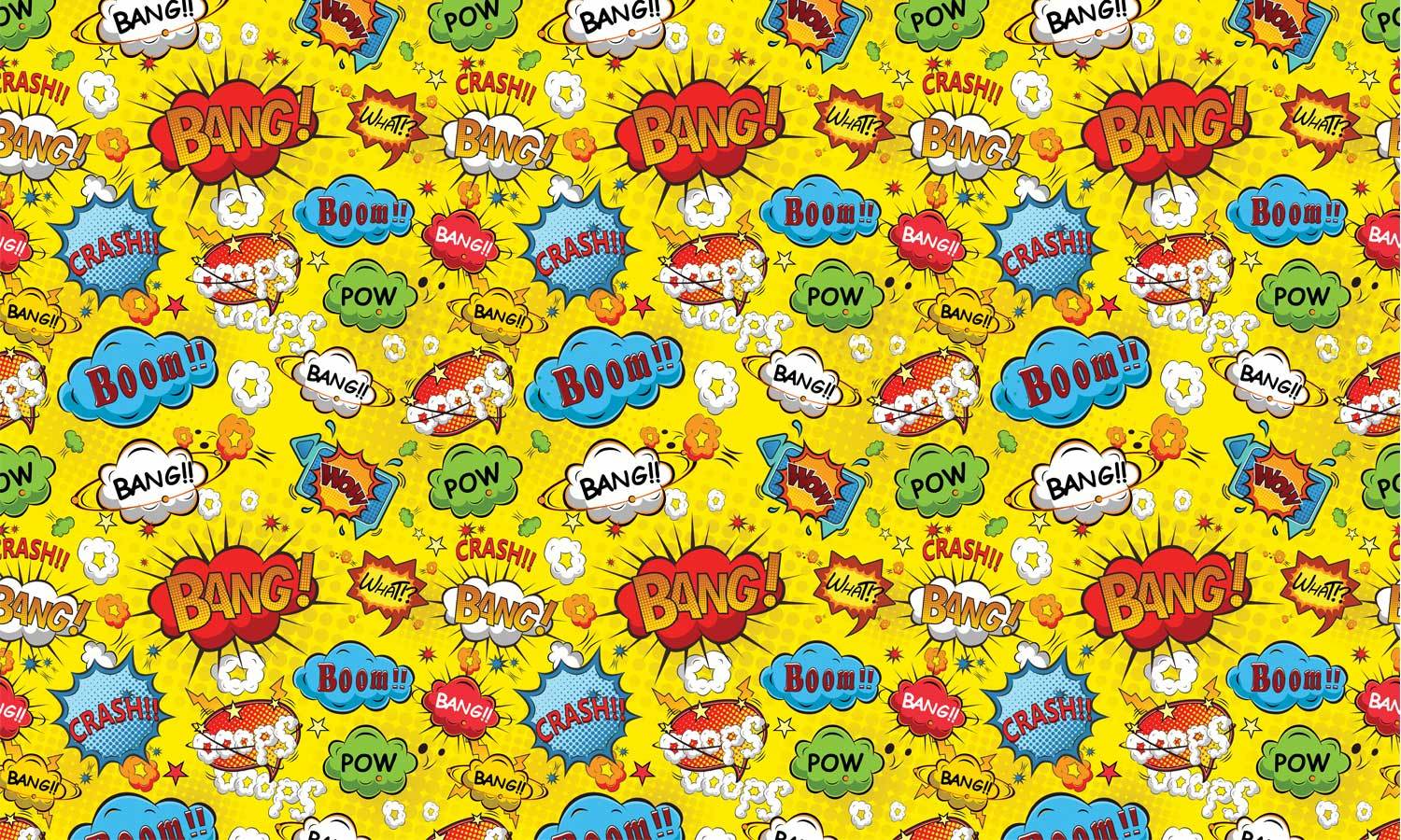Comic pop art pattern on yellow self-adhesive furniture film. Life Decor Möbelfolie