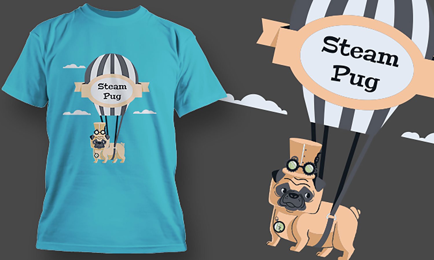 Steam Pug T-shirt Druck, männlich, weiblich und Baby Modell 150g. TS439