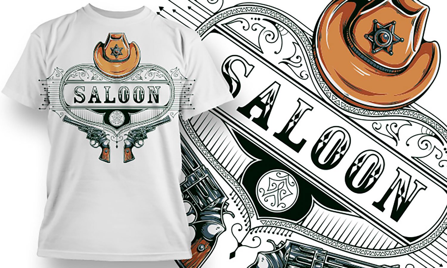 Saloon T-shirt Druck, männlich, weiblich und Baby Modell 150g. TS092