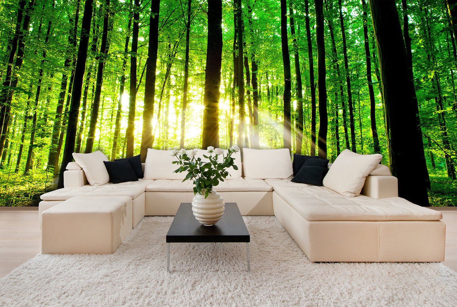 PVC Fototapete Beautiful Green Forest - ECO Wandbild Selbstklebende Tapete - 3D Vinyl Wandsticker XXL  SW243