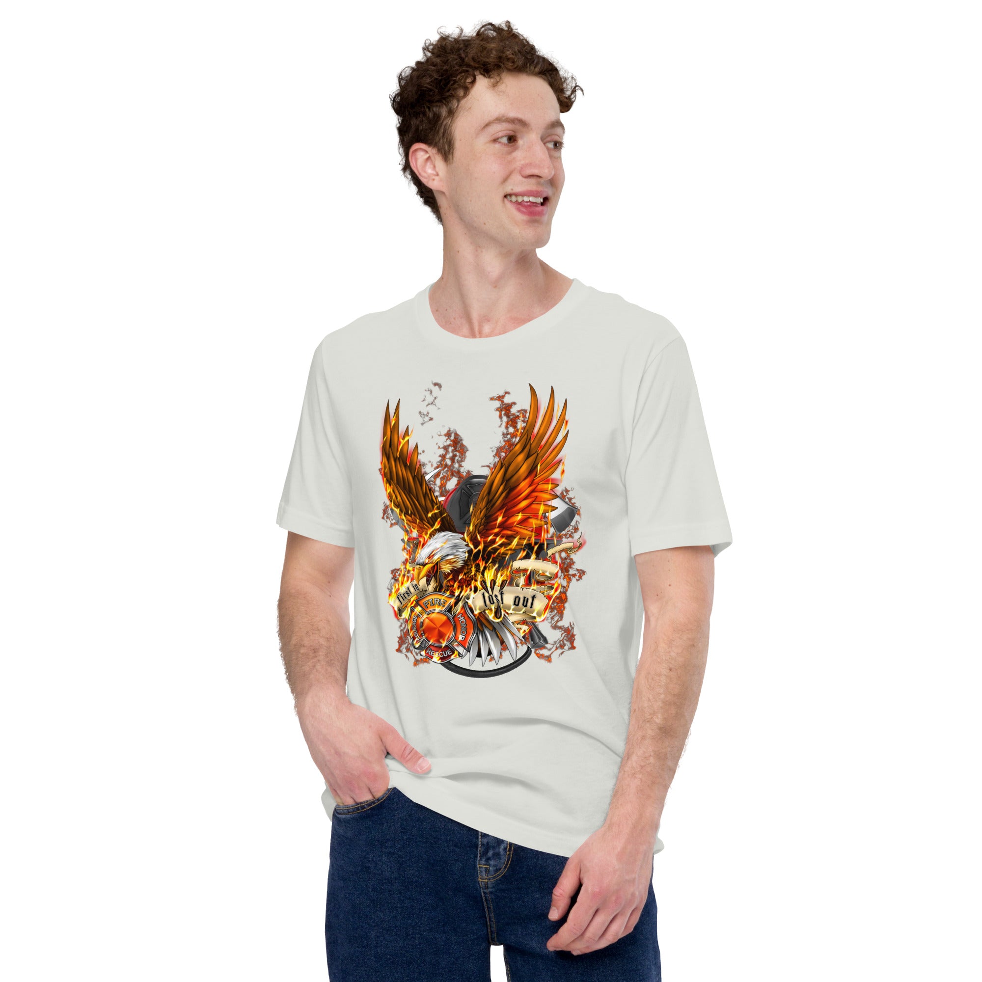 Feuerwehrmann mit brennendem Adler Klassisches Herren-T-Shirt