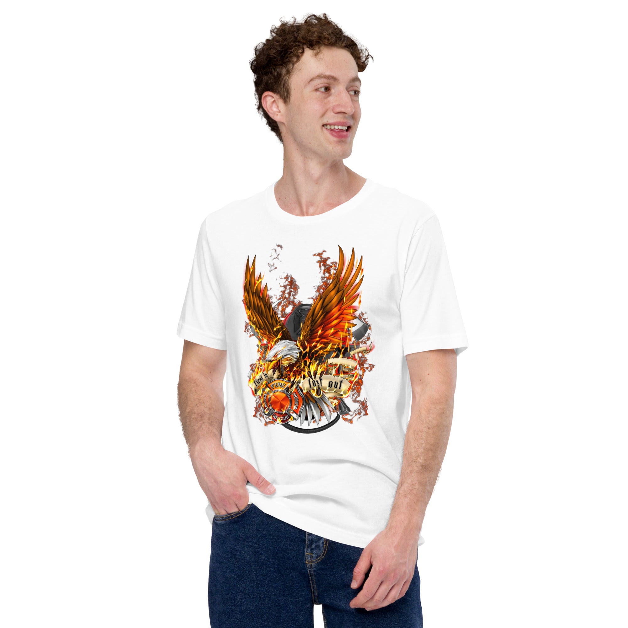 Feuerwehrmann mit brennendem Adler Klassisches Herren-T-Shirt