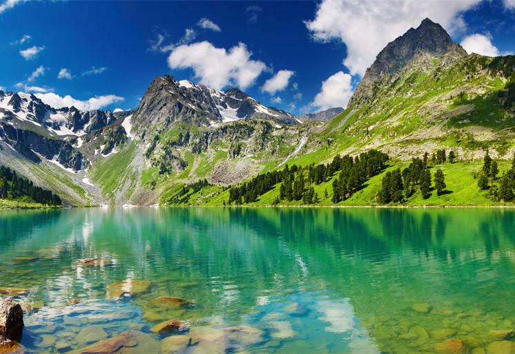 PVC Fototapete Mountain Lake – ECO Wandbild Selbstklebende Tapete – 3D Vinyl Wandsticker XXL  SW223 - life-decor.de