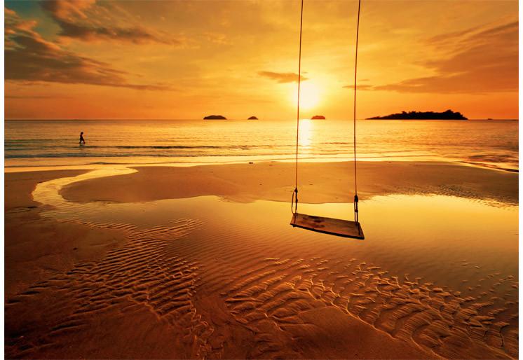 PVC Fototapete Tropical Colorful Sunset - ECO Wandbild Selbstklebende Tapete - 3D Vinyl Wandsticker XXL  SW296