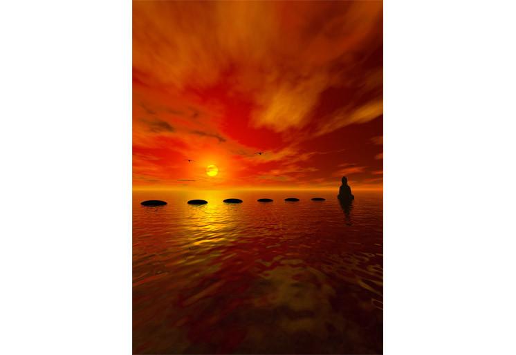PVC Fototapete Steps And Buddha - ECO Wandbild Selbstklebende Tapete - 3D Vinyl Wandsticker XXL  SW230