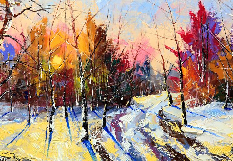 PVC Fototapete Sunset In Winter Wood - ECO Wandbild Selbstklebende Tapete - 3D Vinyl Wandsticker XXL  SW189