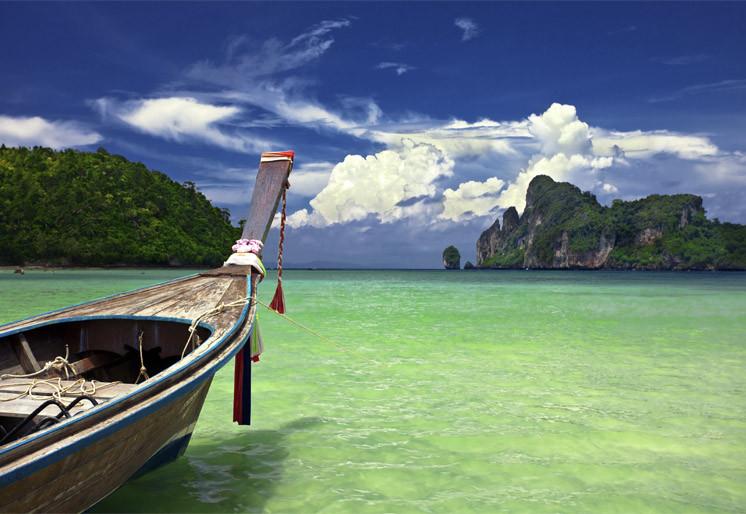 PVC Fototapete Boat In The Tropical Sea – ECO Wandbild Selbstklebende Tapete – 3D Vinyl Wandsticker XXL  SW198 - life-decor.de