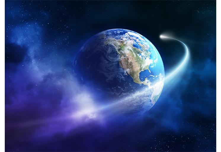 PVC Fototapete Comet Moving Passing Planet Earth – ECO Wandbild Selbstklebende Tapete – 3D Vinyl Wandsticker XXL  SW345 - life-decor.de